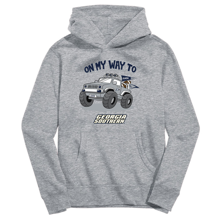 Georgia Southern Eagles On My Way Monster Truck Heather Grey Cotton Youth Hoodie