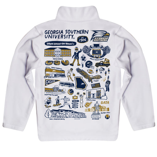 Georgia Southern Eagles Hand Sketched Vive La Fete Impressions Artwork White Boys Quarter Zip Pullover - Vive La Fête - Online Apparel Store