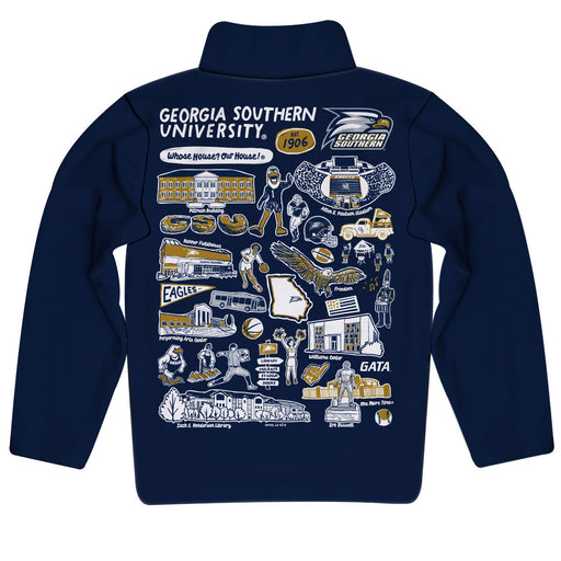 Georgia Southern Eagles Hand Sketched Vive La Fete Impressions Artwork Navy Boys Quarter Zip Pullover - Vive La Fête - Online Apparel Store