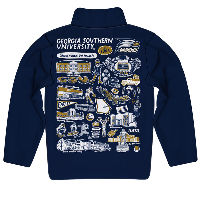 Georgia Southern Eagles Hand Sketched Vive La Fete Impressions Artwork Navy Boys Quarter Zip Pullover - Vive La Fête - Online Apparel Store