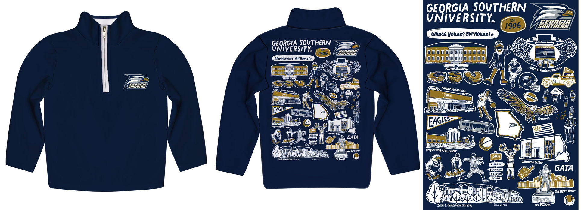 Georgia Southern Eagles Hand Sketched Vive La Fete Impressions Artwork Navy Boys Quarter Zip Pullover - Vive La Fête - Online Apparel Store