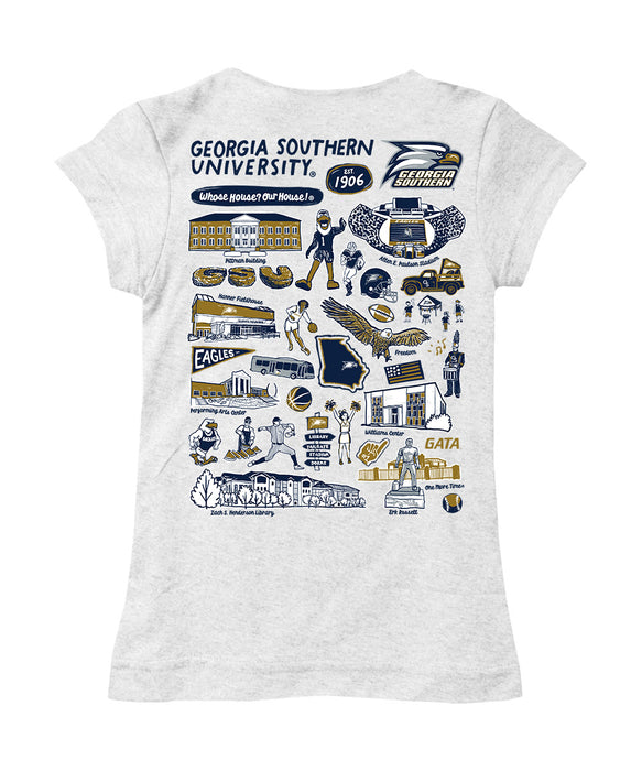 Georgia Southern Eagles Hand Sketched Vive La Fete Impressions Artwork White Girls Cotton Short Sleeve Tee - Vive La Fête - Online Apparel Store