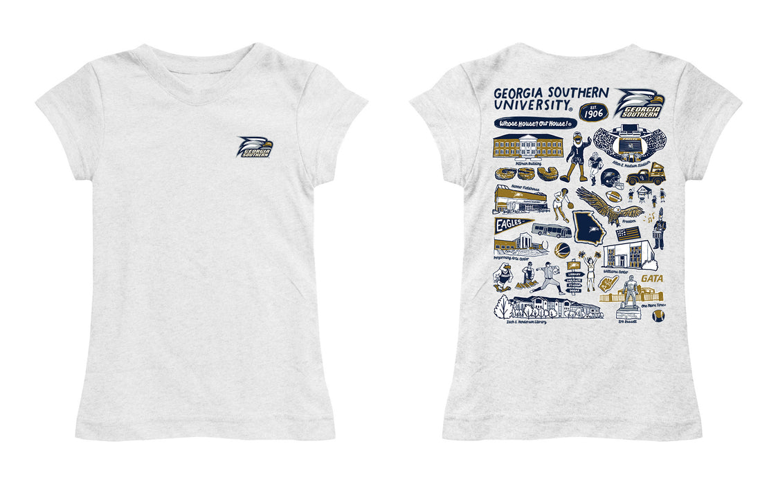 Georgia Southern Eagles Hand Sketched Vive La Fete Impressions Artwork White Girls Cotton Short Sleeve Tee - Vive La Fête - Online Apparel Store