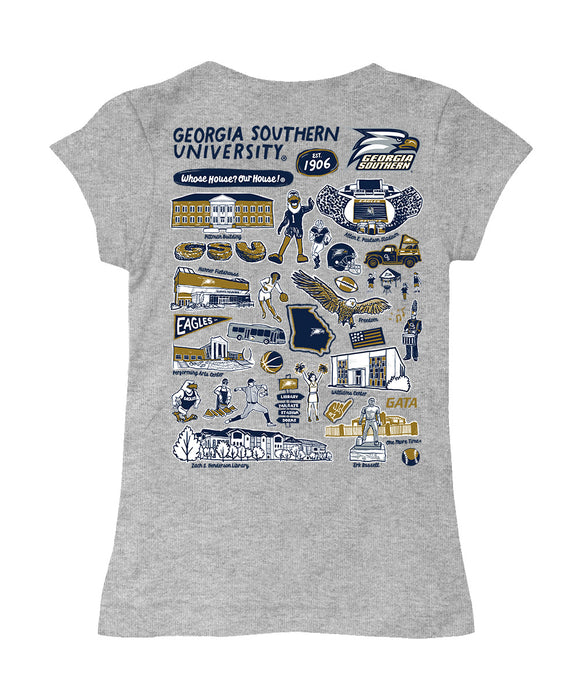 Georgia Southern Eagles Hand Sketched Vive La Fete Impressions Artwork Grey Girls Cotton Short Sleeve Tee - Vive La Fête - Online Apparel Store