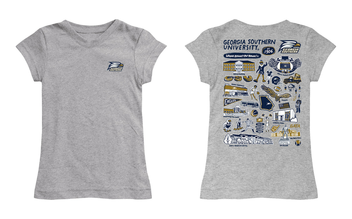 Georgia Southern Eagles Hand Sketched Vive La Fete Impressions Artwork Grey Girls Cotton Short Sleeve Tee - Vive La Fête - Online Apparel Store