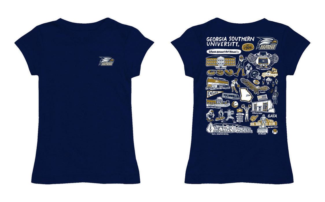 Georgia Southern Eagles Hand Sketched Vive La Fete Impressions Artwork Navy Girls Cotton Short Sleeve Tee - Vive La Fête - Online Apparel Store