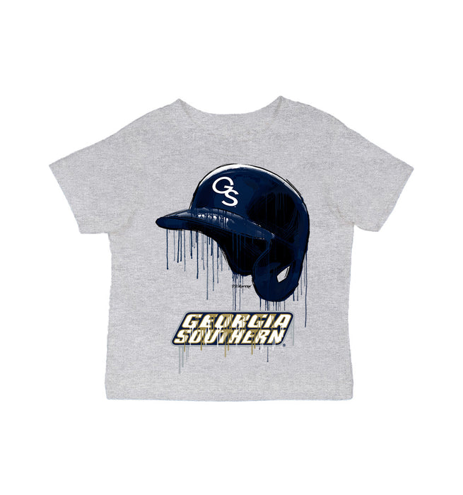Georgia Southern Eagles Original Dripping Baseball Helmet Grey Cotton T-Shirt  by Vive La Fete