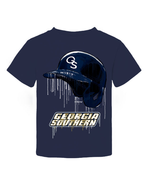 Georgia Southern Eagles Original Dripping Baseball Helmet Navy T-Shirt Cotton by Vive La Fete