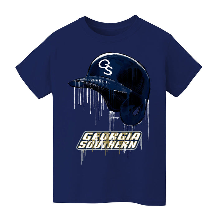 Georgia Southern Eagles Original Dripping Baseball Helmet Navy T-Shirt Cotton by Vive La Fete