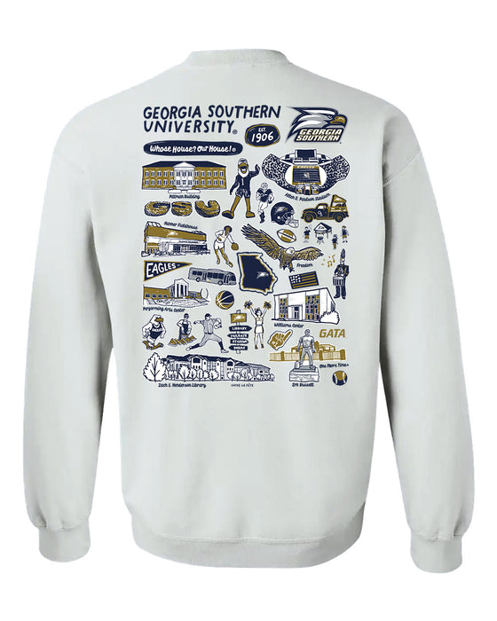 Georgia Southern Eagles Hand Sketched Artwork Navy Crewneck Sweatshirt for Women - Vive La Fête - Online Apparel Store
