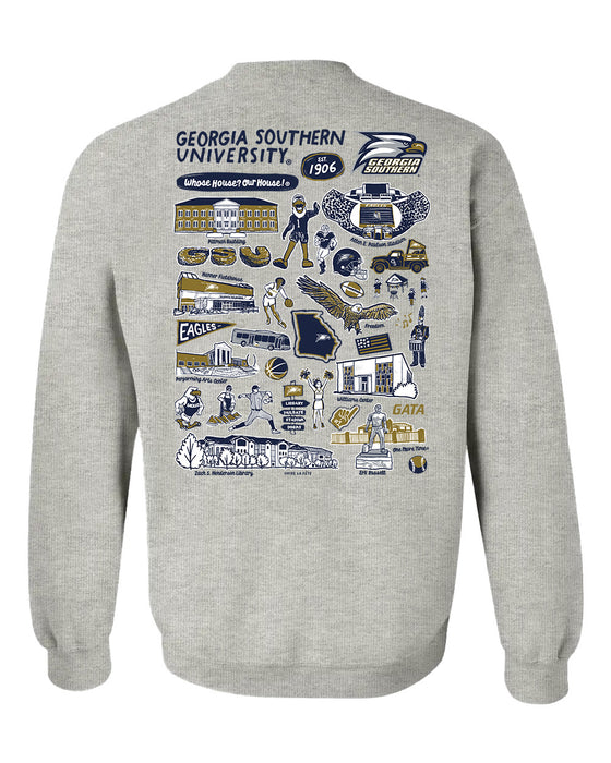 Georgia Southern Eagles Hand Sketched Artwork Navy Crewneck Sweatshirt for Women - Vive La Fête - Online Apparel Store