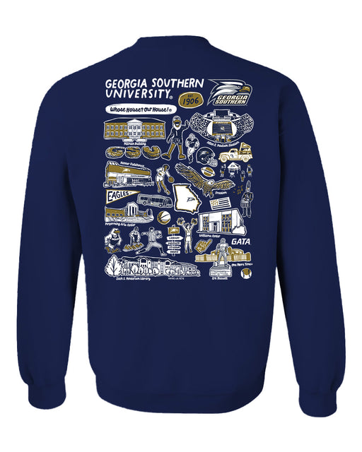 Georgia Southern Eagles Hand Sketched Artwork Navy Crewneck Sweatshirt for Women - Vive La Fête - Online Apparel Store