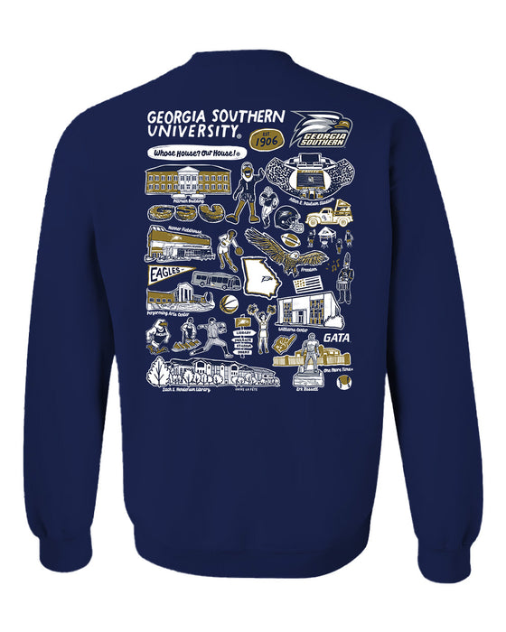 Georgia Southern Eagles Hand Sketched Artwork Navy Crewneck Sweatshirt for Women - Vive La Fête - Online Apparel Store