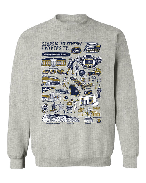 Georgia Southern Eagles Hand Sketched Vive La Fete Impressions Grey Cotton Crewneck Sweatshirt for Women