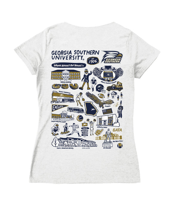 Georgia Southern Eagles Hand Sketched Vive La Fete Impressions Artwork Navy Women Cotton Short Sleeve V-Neck Tshirt
