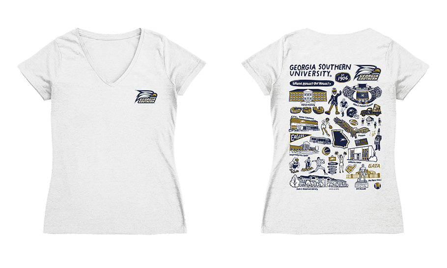 Georgia Southern Eagles Hand Sketched Vive La Fete Impressions Artwork Navy Women Cotton Short Sleeve V-Neck Tshirt