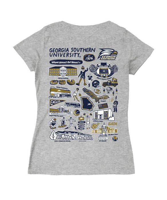 Georgia Southern Eagles Hand Sketched Vive La Fete Impressions Artwork Navy Women Cotton Short Sleeve V-Neck Tshirt