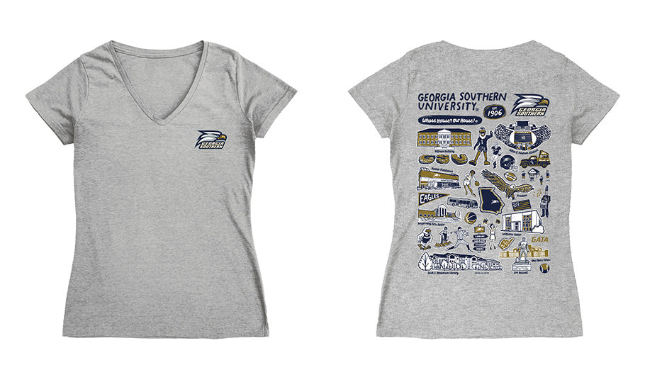 Georgia Southern Eagles Hand Sketched Vive La Fete Impressions Artwork Navy Women Cotton Short Sleeve V-Neck Tshirt