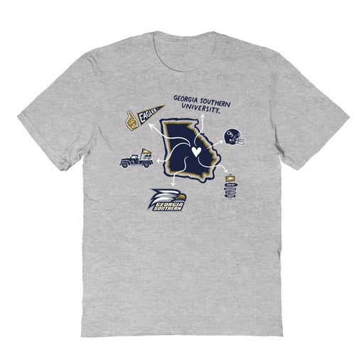 Georgia Southern Eagles Hand Sketched Vive La Fete Impressions Icones Grey T-shirt for Women