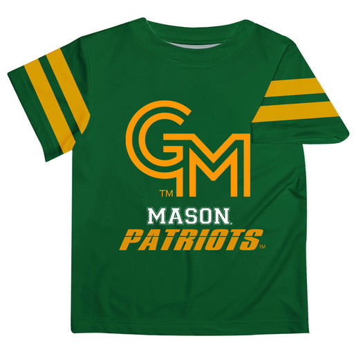George Mason Patriots Vive La Fete Boys Game Day Green Short Sleeve Tee with Stripes on Sleeves - Vive La Fête - Online Apparel Store