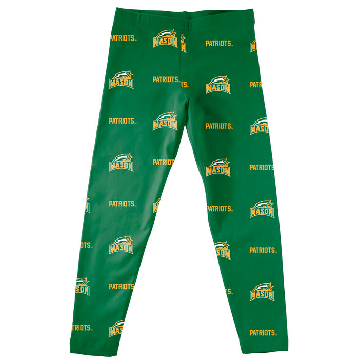 George Mason Patriots Vive La Fete Girls Game Day All Over Two Logos Elastic Waist Classic Play Green Leggings Tights