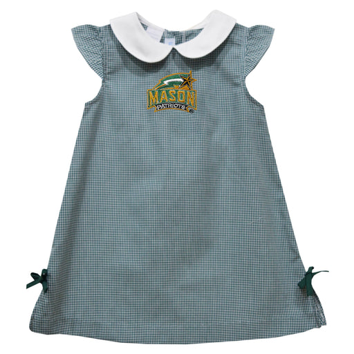 George Mason Patriots Embroidered Hunter Green Gingham A Line Dress
