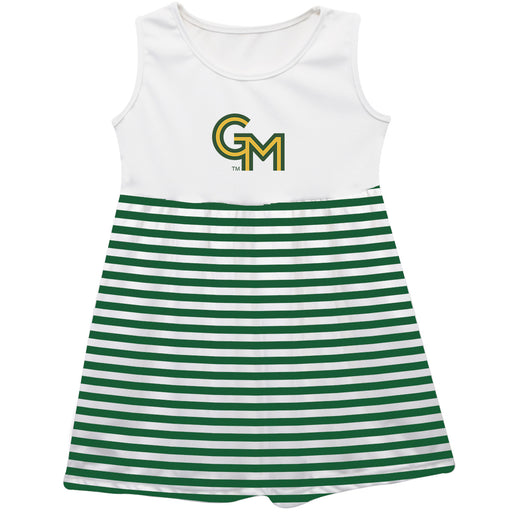 George Mason Patriots Vive La Fete Girls White Sleeveless Tank Dress Green Stripes on Skirt