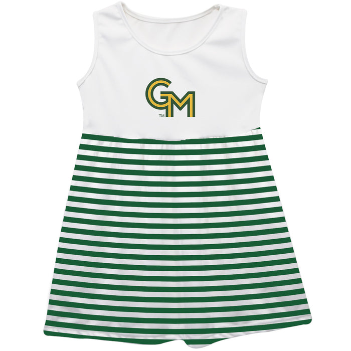George Mason Patriots Vive La Fete Girls White Sleeveless Tank Dress Green Stripes on Skirt