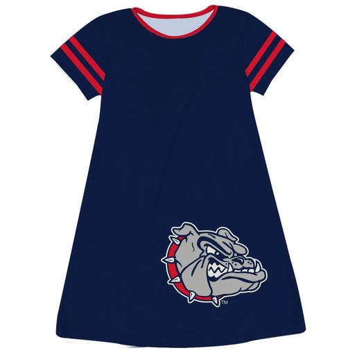 Gonzaga University Bulldogs Zags GU Vive La Fete Girls Game Day Short Sleeve Blue A-Line Dress with large Logo