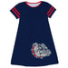 Gonzaga University Bulldogs Zags GU Vive La Fete Girls Game Day Short Sleeve Blue A-Line Dress with large Logo