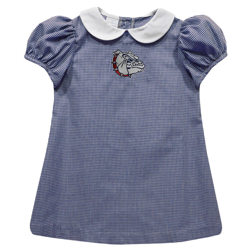 Gonzaga University Bulldogs Zags GU Embroidered Navy Gingham Short Sleeve A Line Dress