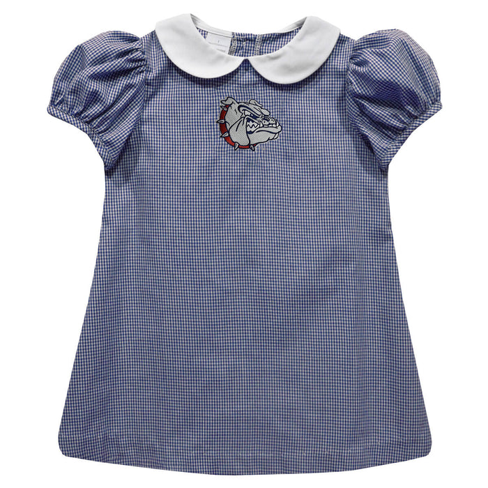 Gonzaga University Bulldogs Zags GU Embroidered Navy Gingham Short Sleeve A Line Dress