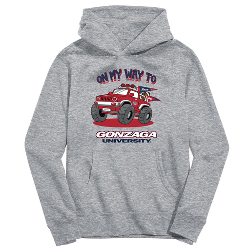 Gonzaga University Bulldogs Zags GU On My Way Monster Truck Heather Grey Cotton Youth Hoodie
