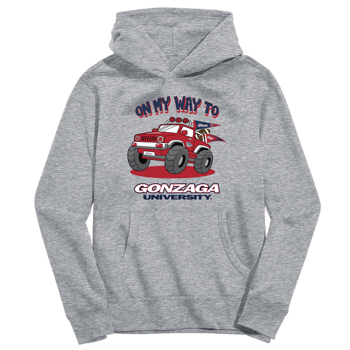 Gonzaga University Bulldogs Zags GU On My Way Monster Truck Heather Grey Cotton Youth Hoodie