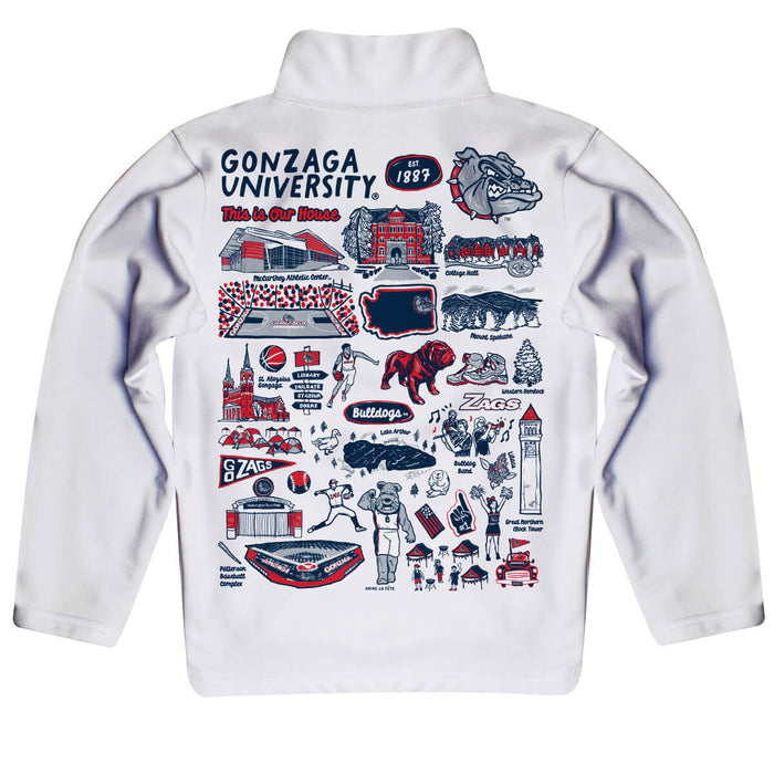Gonzaga University Bulldogs Zags GU Hand Sketched Vive La Fete Impressions Artwork White Boys Quarter Zip Pullover V1 - Vive La Fête - Online Apparel Store