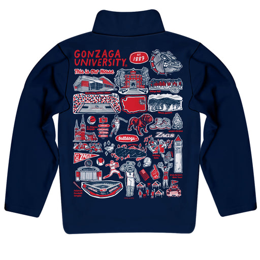 Gonzaga University Bulldogs Zags GU Hand Sketched Vive La Fete Impressions Artwork Blue Boys Quarter Zip Pullover V1 - Vive La Fête - Online Apparel Store