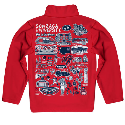 Gonzaga University Bulldogs Zags GU Hand Sketched Vive La Fete Impressions Artwork Red Boys Quarter Zip Pullover V1 - Vive La Fête - Online Apparel Store