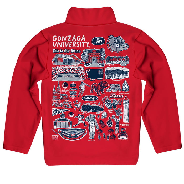 Gonzaga University Bulldogs Zags GU Hand Sketched Vive La Fete Impressions Artwork Red Boys Quarter Zip Pullover V1 - Vive La Fête - Online Apparel Store