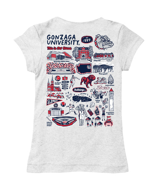 Gonzaga Bulldogs Zags GU Hand Sketched Vive La Fete Impressions Artwork White Girls Cotton Short Sleeve Tee - Vive La Fête - Online Apparel Store