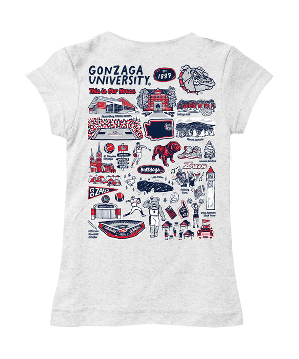 Gonzaga Bulldogs Zags GU Hand Sketched Vive La Fete Impressions Artwork White Girls Cotton Short Sleeve Tee - Vive La Fête - Online Apparel Store