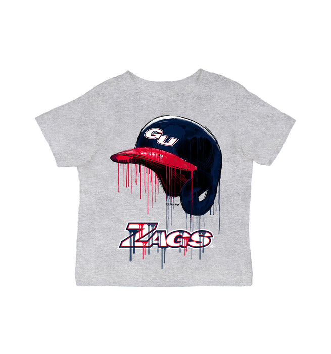 Gonzaga University Bulldogs Zags GU Original Dripping Baseball Helmet Grey Cotton T-Shirt  by Vive La Fete