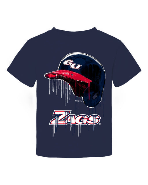 Gonzaga University Bulldogs Zags GU Original Dripping Baseball Helmet Navy T-Shirt Cotton by Vive La Fete