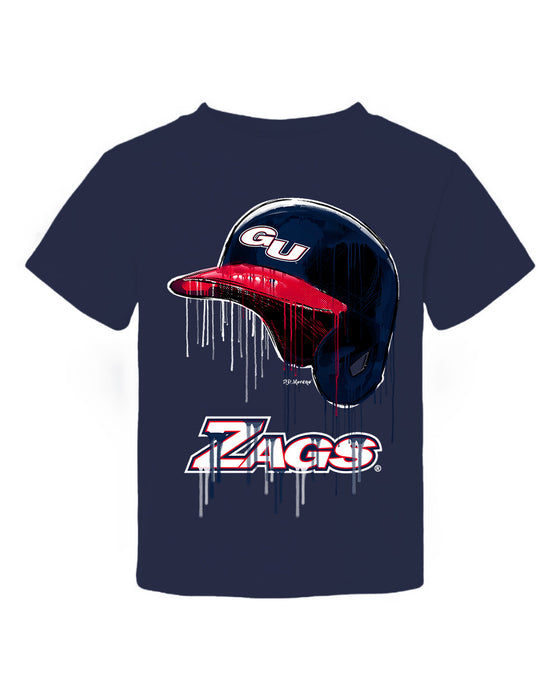 Gonzaga University Bulldogs Zags GU Original Dripping Baseball Helmet Navy T-Shirt Cotton by Vive La Fete