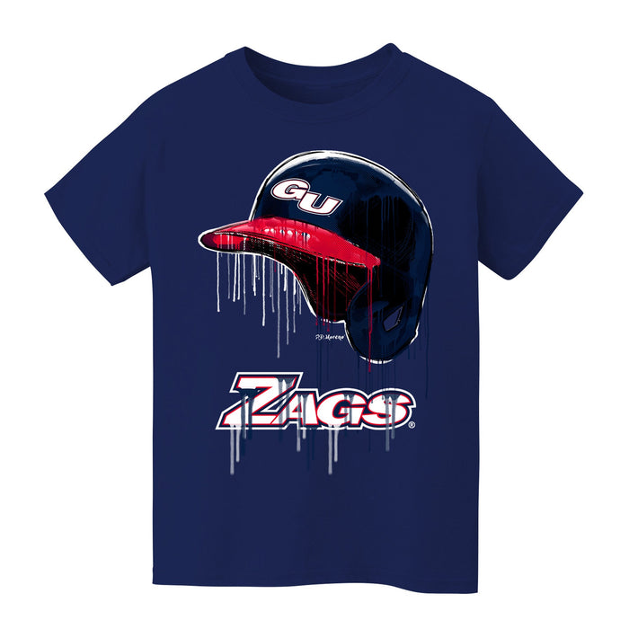 Gonzaga University Bulldogs Zags GU Original Dripping Baseball Helmet Navy T-Shirt Cotton by Vive La Fete