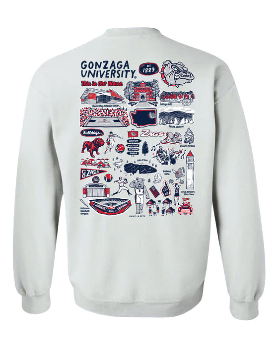 Gonzaga Bulldogs Zags GU Hand Sketched Artwork Navy Crewneck Sweatshirt for Women - Vive La Fête - Online Apparel Store
