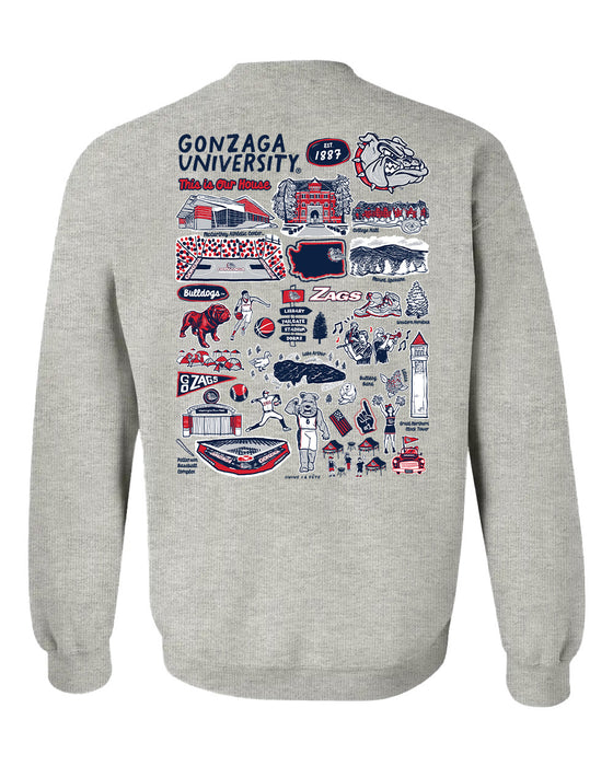 Gonzaga Bulldogs Zags GU Hand Sketched Artwork Navy Crewneck Sweatshirt for Women - Vive La Fête - Online Apparel Store