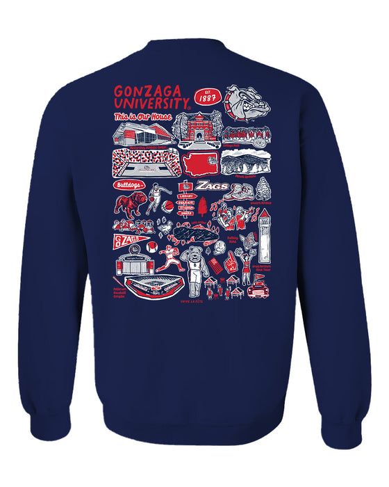 Gonzaga Bulldogs Zags GU Hand Sketched Artwork Navy Crewneck Sweatshirt for Women - Vive La Fête - Online Apparel Store