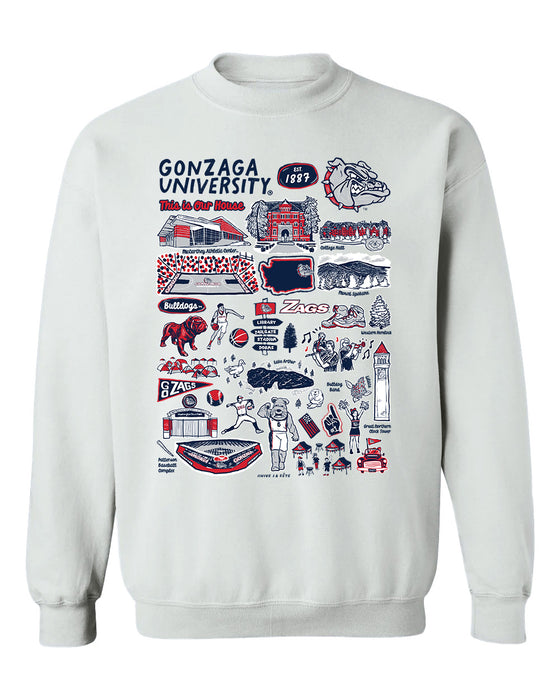 Gonzaga Bulldogs Zags GU Hand Sketched Vive La Fete Impressions White Cotton Crewneck Sweatshirt for Women
