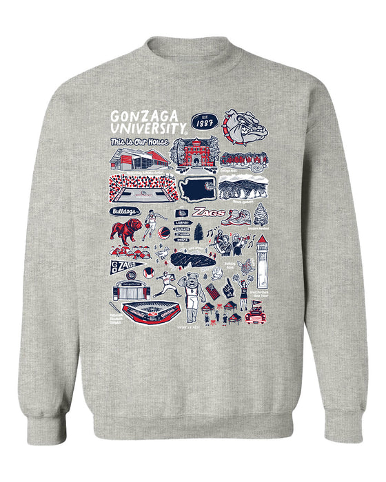 Gonzaga Bulldogs Zags GU Hand Sketched Vive La Fete Impressions Grey Cotton Crewneck Sweatshirt for Women