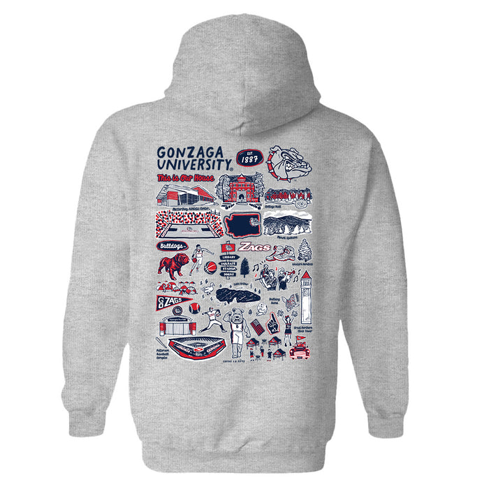 Gonzaga Bulldogs Zags GU Hand Sketched Artwork Cotton Fleece Women Hoodie - Vive La Fête - Online Apparel Store